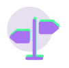 a logo with a green and purple design